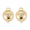 Alloy Charms, with Crystal Rhinestone, Cadmium Free & Nickel Free & Lead Free, Textured Flat Round with Eye, Real 18K Gold Plated, 14.5x21x4mm, Hole: 3mm