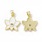 Rack Plating Brass Enamel Pendants, Micro Pave Clear Cubic Zirconia, Long-Lasting Plated, Lead Free & Cadmium Free, Real 18K Gold Plated, Lotus Charm, White, 19x16x3mm, Hole: 4x3.5mm