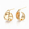 Brass Half Hoop Earrings, Stud Earrings, Nickel Free, Hammered, Real 18K Gold Plated, 19x11mm, Pin: 0.7mm