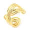 Brass Hollow Oval Open Cuff Rings, Lead Free & Cadmium Free, Real 18K Gold Plated, US Size 7 1/4(17.5mm)