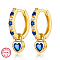 Real 18K Gold Plated 925 Sterling Silver Dangle Hoop Earrings, with 925 Stamp, Heart, Blue, 14x4mm