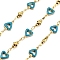 Brass Heart Link Chains, with Enamel, Cadmium Free & Nickel Free & Lead Free, Real 18K Gold Plated, Soldered, with Spool, Teal, 11x7x2.5mm