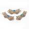 Brass Cubic Zirconia Links, with Synthetic Opal, Wing with Heart, Golden, Blue, 7x21x2mm, Hole: 1.6mm