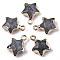 Natural Labradorite Pendants, with Light Gold Plated Edge and Brass Loop, Star, Faceted, 16~17x13x6.5mm, Hole: 1.6mm