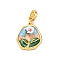 Brass Enamel Pendants, with Resin, Cadmium Free & Nickel Free & Lead Free, Real 18K Gold Plated, Flat Round with Flower Charms, Sky Blue, 31mm, Hole: 6x4.5mm