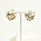 Plastic 3D Flower Hoop Earrings with Cubic Zirconia, Real 18K Gold Plated Alloy Earrings, Light Sky Blue, 20mm