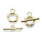 Alloy Toggle Clasps, Cadmium Free & Nickel Free & Lead Free, Ring, Real 18K Gold Plated, Bar: 22.5x6.5x2mm, Hole: 2mm, Ring: 19x14x2.5, Hole: 3mm