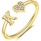 Adjustable Brass Rhinestone Cuff Rings, Letter & Heart, Golden, Letter K, Inner Diameter: 15~20mm