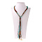 Bohemian Style Alloy & Resin & Waxed Cord & Imitation Leather Lariat Necklaces, Heart & Flat Round, Golden, Cyan, 23.62 inch(60cm)