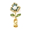 Brass Micro Pave Clear Cubic Zirconia Fold Over Clasps, Cadmium Free & Nickel Free & Lead Free, with Natural Pearl & Enamel, Flower, Green, 42mm