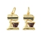 Brass Enamel Charms, Mixer Charm, with Jump Ring, Lead Free & Cadmium Free, Long-Lasting Plated, Rack Plating, Real 18K Gold Plated, Coconut Brown, 12x8.5x1.5mm, Hole: 3.4mm