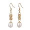Oval Natural Pearl Dangle Earrings, Golden, 46x9mm