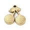 304 Stainless Steel Pendants, Cherry Charms, Golden, 18x18x3.5mm, Hole: 1.8mm