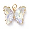 Brass Micro Pave Clear Cubic Zirconia Pendant, with Glass, Butterfly, Golden, Clear AB, 15x19x4.5mm, Hole: 3.5mm