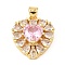 Real 18K Gold Rack Plating Brass Micro Pave Cubic Zirconia Pendants, Long-Lasting Plated, Cadmium Free & Lead Free, Heart Charms, Pink, 19.5x17x5.5mm, Hole: 3x3.8mm