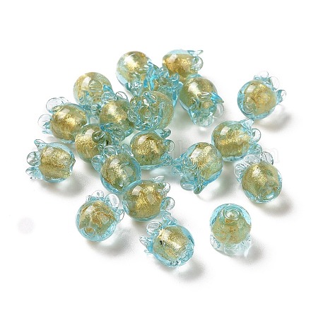 Ручной золотой фольги стеклянные бусины Lampwork X1-LAMP-G158-02D-1