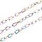 Ion Plating(IP) 304 Stainless Steel Cable Chains, with Spool, Unwelded, Flat Oval, Rainbow Color, 4mm, about 32.8 Feet(10m)/roll