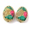Rack Plating Brass Enamel Beads, Cadmium Free & Lead Free, Oval with Flower, Real 18K Gold Plated, Long-Lasting Plated, Sea Green, 19.5~20x14~14.5x10.5m~11.5m, Hole: 1.6mm