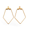 304 Stainless Steel Pendants, Hoop Earring Findings, Rhombus, Golden, 21 Gauge, 35x22x1.8mm, Hole: 1mm, Inner Size: 28x21mm, Pin: 0.7mm