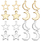 16Pcs 8 Styles 304 & 201 Stainless Steel Pendants, Moon & Star, Golden & Stainless Steel Color, 11.5~16x9~12.5x0.6~1mm, Hole: 1.2~1.5mm, 2pcs/style