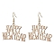 Word Happy New Year Alloy Dangle Earrings for Women, Golden, 45x39.5mm