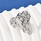 Brass Adjustable Open Cuff Rings for Women, Cadmium Free & Lead Free, Elephant, Platinum, 31.5x30mm