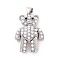 Brass Micro Pave Cubic Zirconia Pendants, Cadmium Free & Lead Free, with ABS Imitation Pearl, Mechanical Charms, Bear Charms, Platinum, 28.5x18x8mm, Hole: 3.5x4.5mm