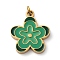 316 Surgical Stainless Steel Enamel Pendants, with Jump Rings, Flower Charm, Ion Plating(IP), Real 18K Gold Plated, Green, 17x15x1.5mm, Hole: 2.6mm