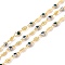 Handmade Brass Link Chains, with Glass Beads with Leaf Pattern, Leaf and Oval, Long-Lasting Plated, Soldered, with Spool, Lead Free & Cadmium Free, Golden, Green, Link: 6x10x4mm, 4.5x8.5x0.5mm