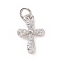 Brass Micro Pave Cubic Zirconia Charms, with Jump Ring, Cadmium Free & Lead Free, Religion Cross Charms, Platinum, 14x9x2mm, Hole: 2.8mm