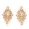 Brass Pave Clear Cubic Zirconia Connector Charms, Nickel Free, Rhombus Links, Long-Lasting Plated, Real 18K Gold Plated, 15.9x8.9x2mm, Hole: 0.8mm