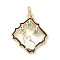 Brass Enamel Pendants, with Jump Ring, Rhombus with Rabbit & Star, Real 18K Gold Plated, White, 18x16x2mm, Hole: 3.5mm