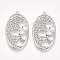 Brass Filigree Pendants, with Cubic Zirconia, Oval, Clear, Nickel Free, Real Platinum Plated, 30x17x3mm, Hole: 1.2mm