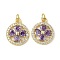 Brass Micro Pave Cubic Zirconia Pendants, Flat Round with Clover, Ion Plating(IP), Long-Lasting Plated, Lead Free & Cadmium Free, with Jump Ring, Golden, 16.5x13.5x3.5mm, Hole: 3.4mm