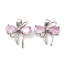 Brass Micro Pave Cubic Zirconia Pendants, Cadmium Free & Nickel Free & Lead Free, Bowknot, Platinum, Pink, 16x15x4mm, Hole: 5x3mm