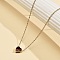304 Stainless Steel Dark Red Cubic Zirconia Heart Pendant Necklaces for Women, Ion Plating(IP), Golden, 16.77 inch(42.6cm)