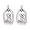304 Stainless Steel Pendants, with Rhinestone, Flower, Stainless Steel Color, 18x9.5x4mm, Hole: 1.4mm