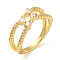Plating Brass Micro Pave Cubic Zirconia Open Cuff Rings, Cadmium Free & Nickel Free & Lead Free, Real 18K Gold Plated, Teardrop, Adjustable