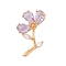 Brass Glass Pendants, Flower, Faceted, Golden, Plum, 31x19x8mm, Hole: 5x3mm