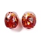 Handmade Lampwork Beads, Barrel with Flower, Two Tone, FireBrick, 13~14x11.5~12mm, Hole: 1.2~2.5mm