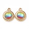 Printed Opaque Resin Pendants, with Golden Tone Alloy Findings, Half Round, Colorful, Rainbow Pattern, 19.5x15.5x6mm, Hole: 2.5mm