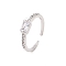 Clear Cubic Zirconia Rectangle Open Cuff Ring, Brass Jewelry for Women, Cadmium Free & Lead Free, Platinum, Inner Diameter: 17mm