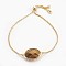 Adjustable Brass Bolo Bracelets, Slider Bracelets, with Natural Tiger Eye Link and Cubic Zirconia, Oval, Golden, 9-3/8 inch(23.9cm), 1mm