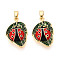 Brass Enamel Pendants, Cadmium Free & Lead Free, Real 18K Gold Plated, Leaf with Ladybug Charms, Dark Green, 20.5x13.5x4mm, Hole: 5x2mm