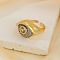 Brass Micro Pave Cubic Zirconia Cuff Open Rings, Eye, Golden, 21x15mm, Inner Diameter: 17mm