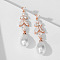 Teardrop with Leaf Brass Clear Cubic Zirconia Dangle Stud Earrings, with Plastic Imitation Pearl, Rose Gold, 41mm