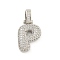 Brass Micro Pave Clear Cubic Zirconia Pendants, Cadmium Free & Nickel Free & Lead Free, Platinum, Letter P, 31x17x5mm, Hole: 3x6mm