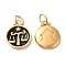 Ion Plating(IP) 304 Stainless Steel Enamel Pendants, with Jump Ring, Flat Round with Constellation, Golden, Libra, 20.5x17x2.5~3.5mm, Hole: 4x6mm