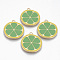 Light Gold Plated Alloy Enamel Pendants, Cadmium Free & Lead Free, Lemon Slice Shape, Lime Green, 27x23.5x1.5mm, Hole: 2mm