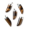Natural Tiger Eye Pendants, with Silver Tone Brass Findings, Dagger Shape, 41~42x15~16x6.5~7.5mm, Hole: 5x7.5mm